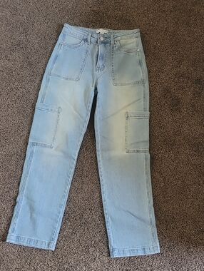 Light Blue Women's Cargo Jeans with Patch Pockets